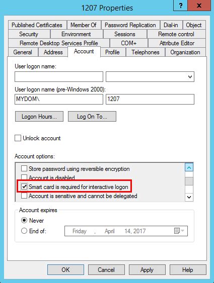 allow smart card login at login server 2016|active directory .